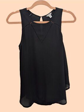 GUESS Sleeveless Ladder Trim Sheer Chiffon Tank Blouse Top XS Black